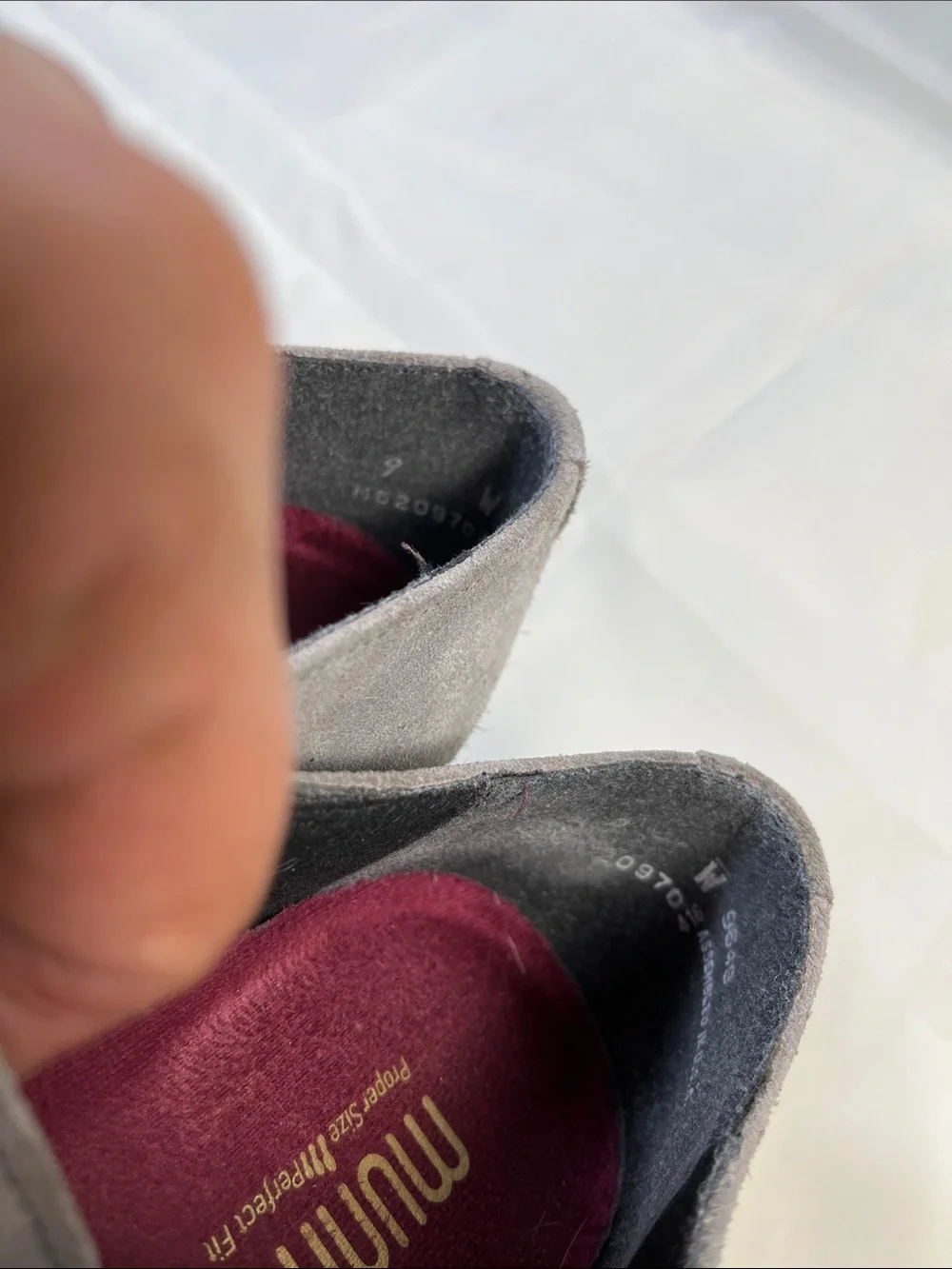 Munro Gray Suede Lace-Up Oxfords with Burgundy Insole